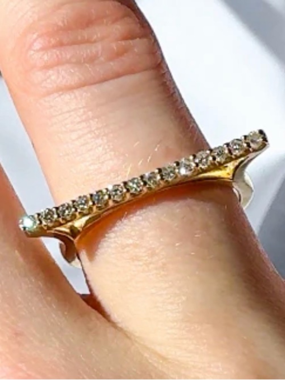 Gold Bar Pavé Diamond Ring - Elegant Minimalist Band